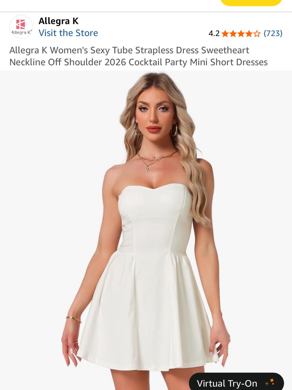 Allegra K Cream Strapless Sweetheart Mini Dress - Wedding Reception Dress